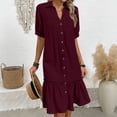 thumbnail image 4 of Women's Solid Color V-Neck Short Sleeve Casual Summer Dress, 4 of 6