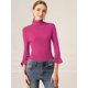 thumbnail image 3 of INSPIRE CHIC Suéter De Cuello Alto De Manga Larga Con Volantes Para Mujer Jersey De Punto Elástico Con Corte Ajustado Rosa roja M, 3 of 6