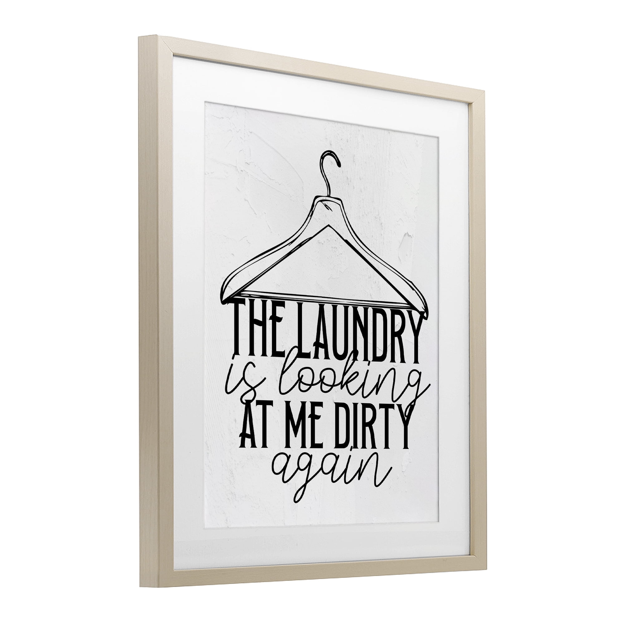 Laundry Is Looking At Me Dirty Birch Framed Print Under Glass, design by Kim Allen