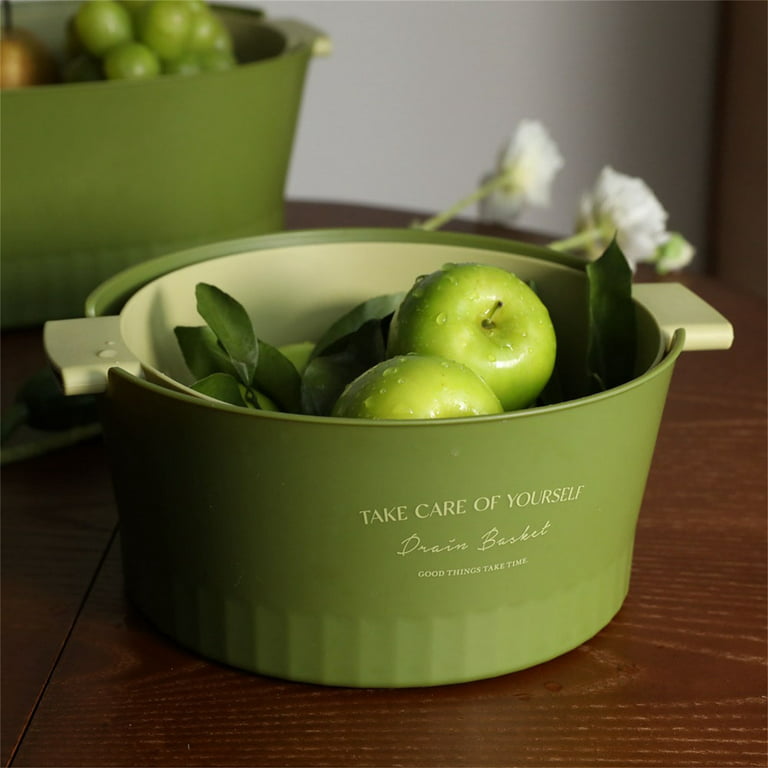 Yesbay Drain Basket Double-layered Fruit Vegetable Storage Bucket