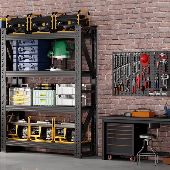 Welfiya 42"W Garage Shelving,4-Tier Heavy Duty Storage Shelves Unit with Adjustable Metal Shelf for Warehouse,Basement,Workshop,3400LBS,42"W x 20"D x 79"H,Black