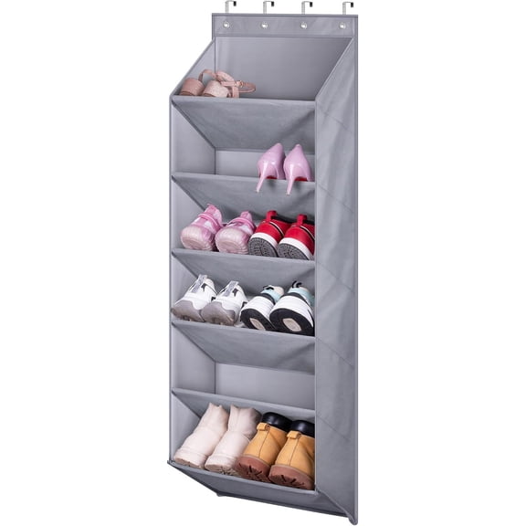 Door Shoe Rack with Deep Pockets for 12 Pairs of Shoe Organizer Over the Door Hanger for Closet and Dorm Narrow Storage, Grey