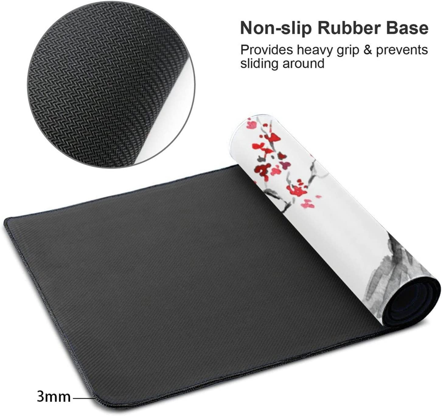 Japanese Cherry Blossom Gaming Mouse Pad XL, Extended Large White Full Desk Mousepad 31.5 X 11.8 Inch, Big Mouse Pad with Stitched Edge, Non-Slip Long Computer Keyboard Mat for Office & Home