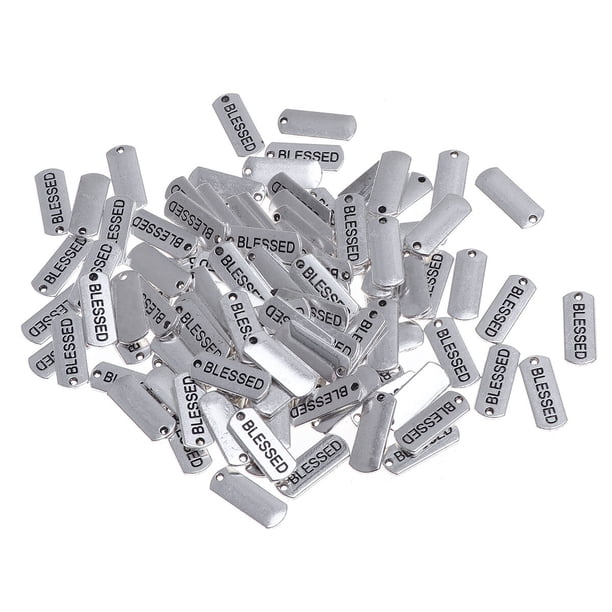100 piezas de colgantes de amuleto de mensaje inspirador, tira de aleación de tono plateado, letra DIY, accesorios de joyería retro (plata)