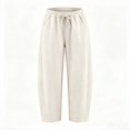thumbnail image 3 of Light Weight Capris for Women Summer Linen Barrel Pants Flowy Trousers Straight Leg Linen Muslin Pants for Women Work Womens Pants Cotton Linen 2026 Lounge Beach Cropped Casual Lounge Pant, 3 of 6