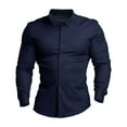 thumbnail image 3 of LIIPEE Men Shirts Casual Elastic Solid Color Long Sleeve Lapel Button Up Cardigan Shirt Male Classic Fit Fashion Sports Tops Leisure Comfortable Breathable Soft Daily Shirts,Navy,L, 3 of 4