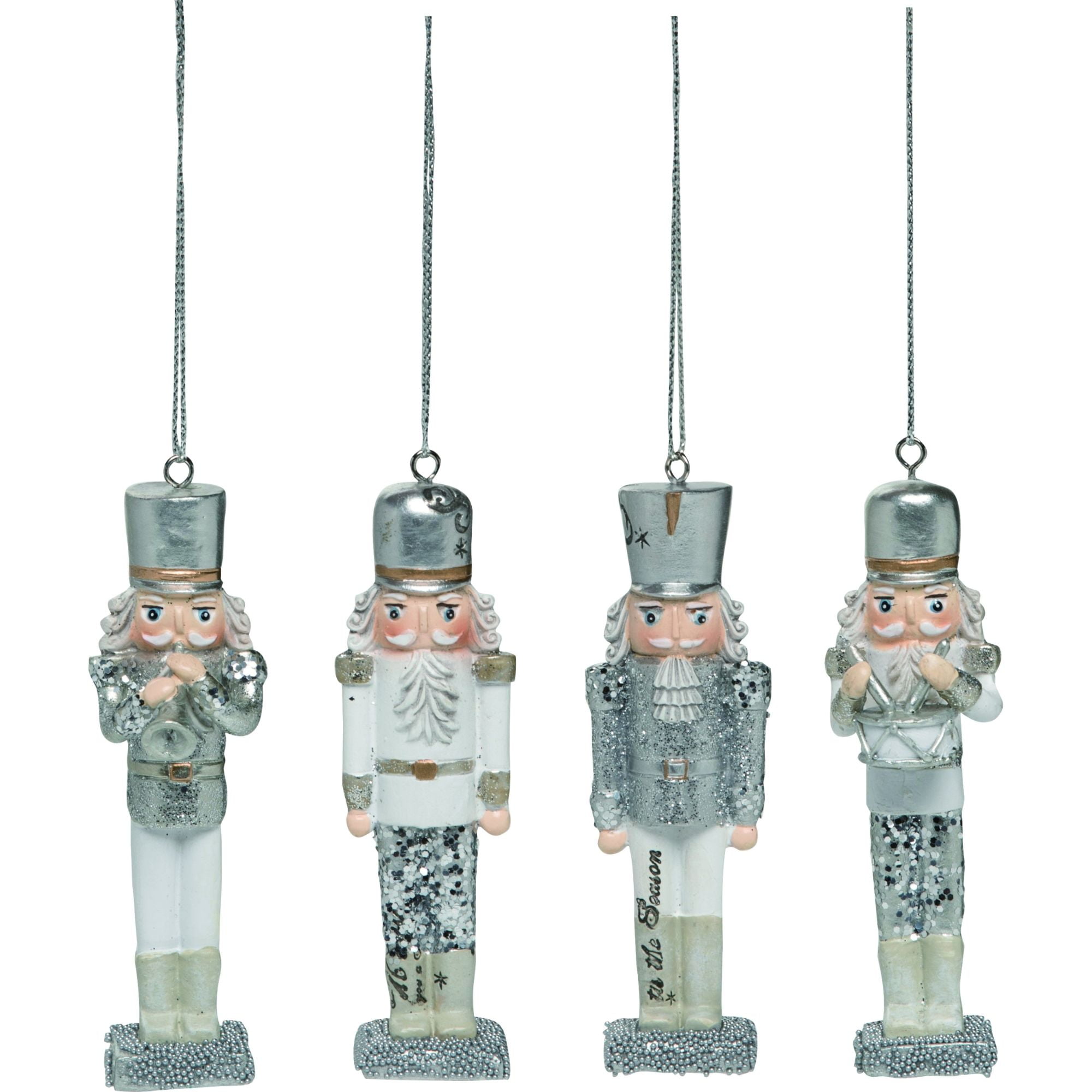 4ct Silver Elegant Nutcracker Soldier Christmas Ornaments 5"