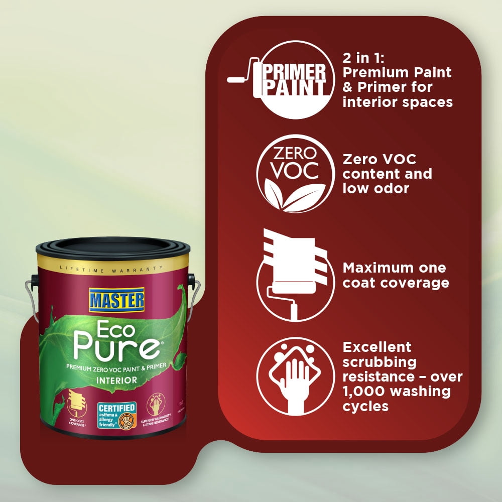 Master Eco Pure Premium Zero VOC Paint and Primer White, Flat Interior Paint, 1 Gallon