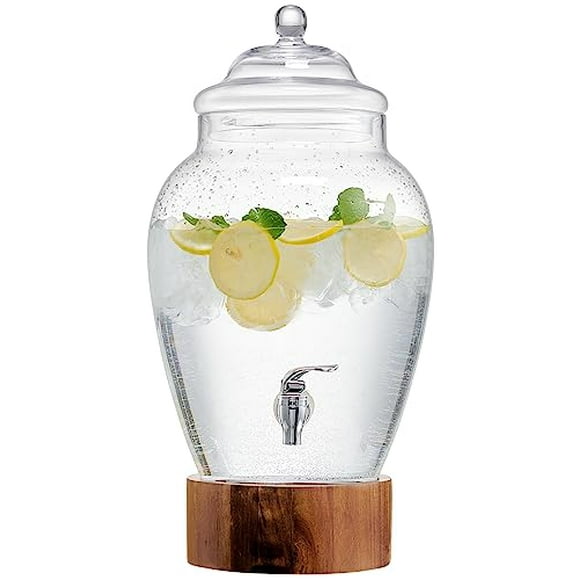 American Atelier Madera Beverage Dispenser Cold Drink Dispenser w/ 3-Gallon Capacity Glass Jug, Leak-Proof Acrylic Spigot in Gorgeous Gift Box Great for Parties, Weddings & More