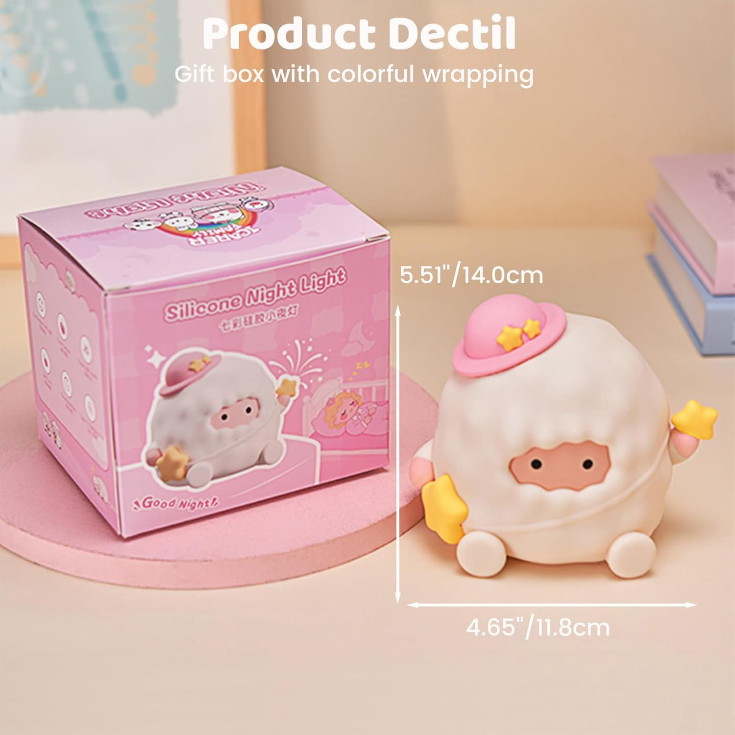 Kid Night Light, Baby Lamb Sheep Nursery Night Light, 3 Levels & 7 Colors Touch Lamp with Timer, Rechargeable Squishy Silicone Nightlight, Cute Gifts for Girls Women