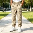 thumbnail image 2 of Nilvkv Boys Cargo Pants, Boys Solid Color Cuffed Joggers with Relaxed Fit Elastic Waist and Utility Pockets for Casual Wear Beige 14-15 Years, 2 of 9