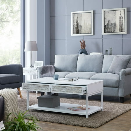 - Dott Faux Stone Cocktail Table, Transitional, White