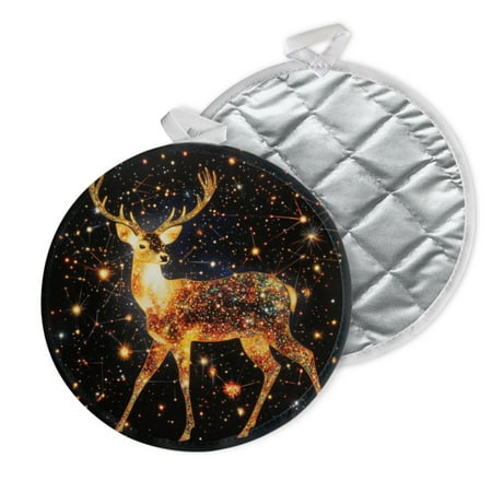 

2 PCS Pot Holders for Kitchen Potholders Sets with Hook for Oven Cooking Baking Sparkling Stardust - Covered Deer