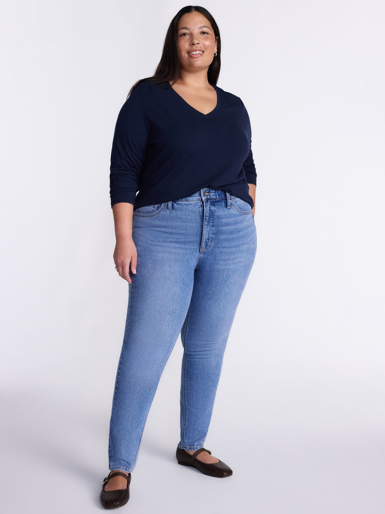 Terra & Sky Women's Plus High Rise Skinny Jeans, 27" Inseam, Sizes 16W-26W