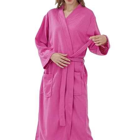 

MAWCLOS Men Solid Color Bathrobe Midi Bedroom Sleepwear V Neck Lightweight Home Bathrobes Kimono Robe Rose Red M
