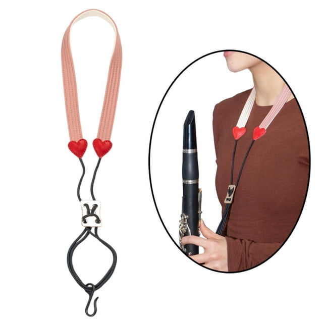 Accesorios de instrumentos de viento de la correa del cuello del clarinete Servido 44 cm-58 cm Ajustable para niños Adultos Versátiles de uso de rosa