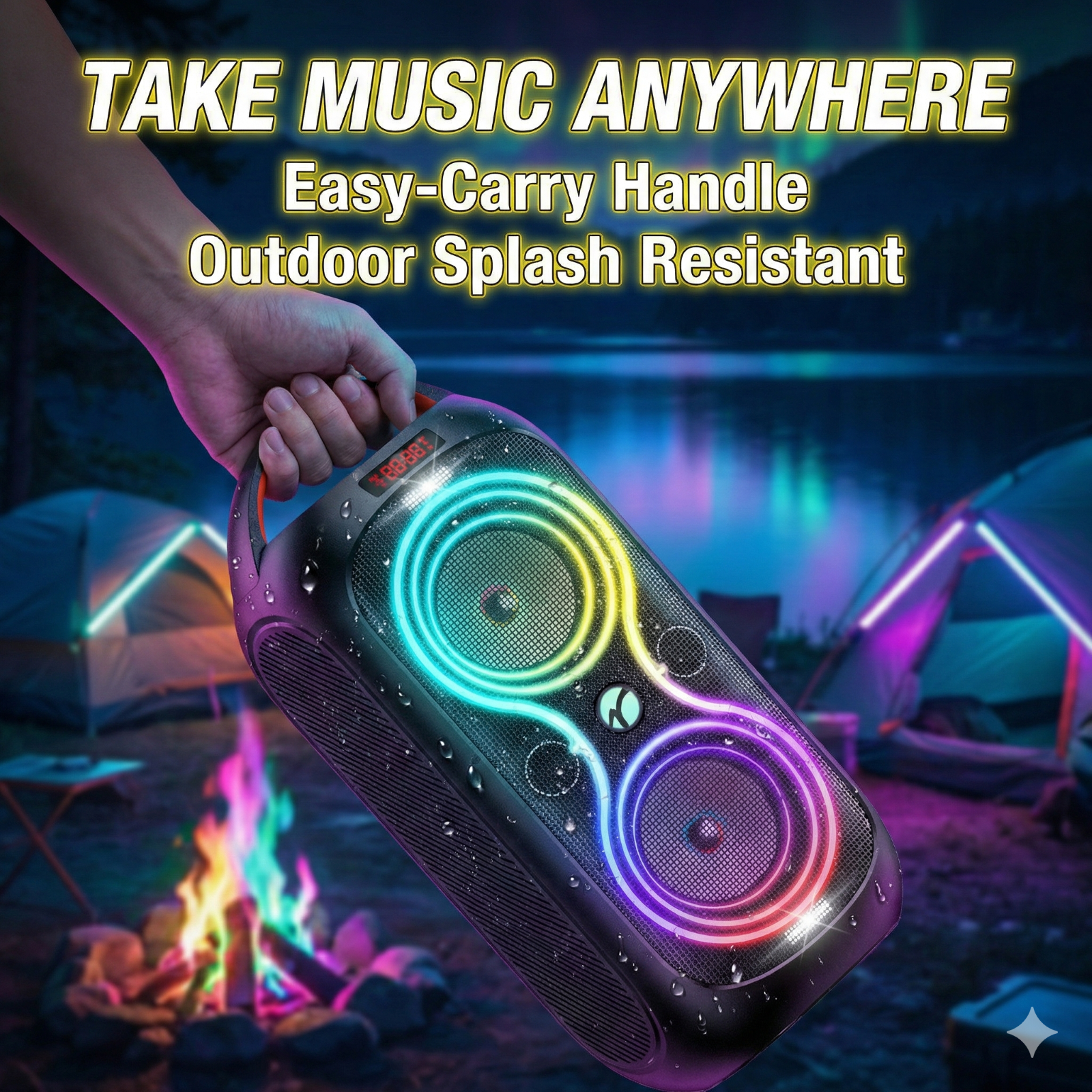 ABigDay Large Bluetooth Speaker 60W Peak, 85dB Big Party Speaker with Portable Handle, FM Radio, LED Light, TWS, Lightweight Wireless loud Speaker for Outdoor Patio