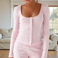 thumbnail image 5 of Women Cute Pajamas Set Long Sleeve Button Down Top Ruffle Shorts 2 Piece Lounge Sets Y2k Sleepwear Pink L, 5 of 8