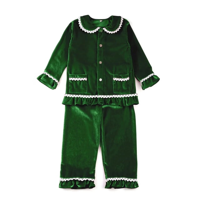 Conjuntos de pijamas de Navidad para bebé, ropa de dormir personalizada de terciopelo rojo con encaje, pijamas de invierno para niños y niñas