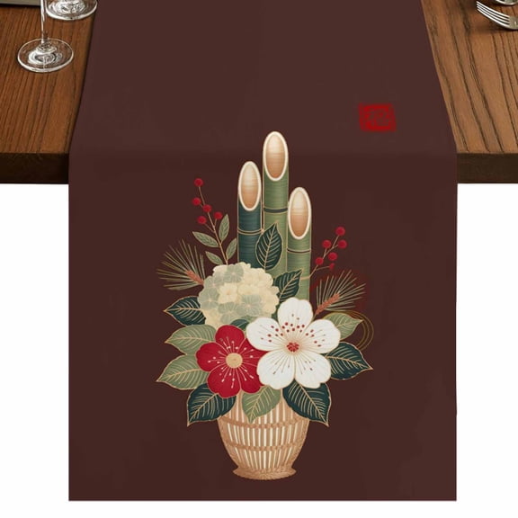 Table Runners 90 Inches Long Dress Scarves, Cherry Blossoms Farmhouse Coffee/Dining/Kitchen Table Runner for Living Room, Japanese Spring Floral Leaves Rustic Brown 13x90 Inch