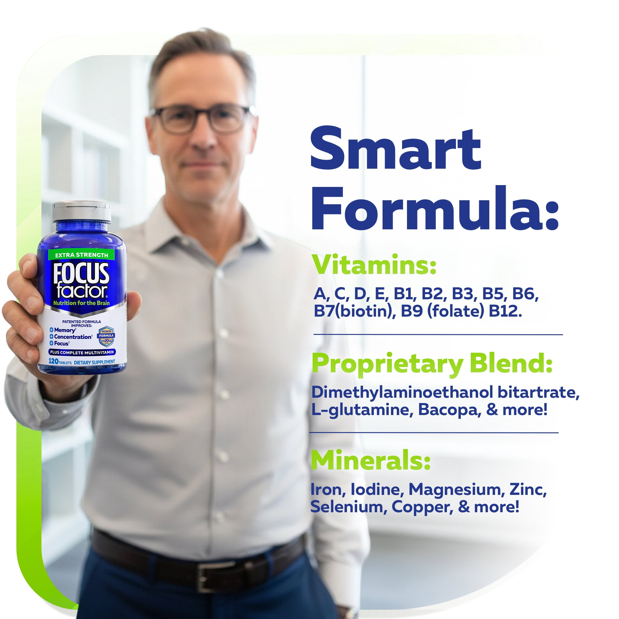 Focus Factor Extra Strength (120 Count) - Brain Supplement for Memory, Concentration and Focus - Complete Multivitamin with DMAE, Vitamin D, DHA
