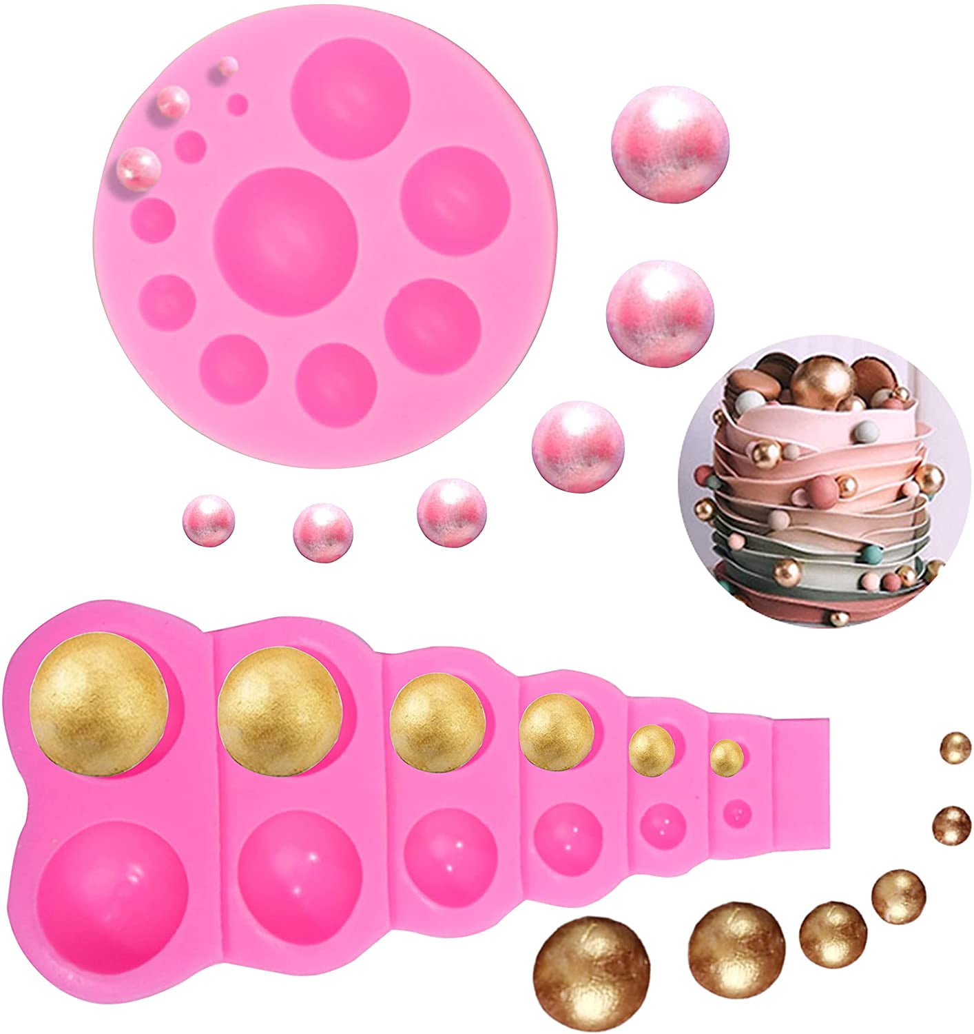 ZiXiang 4-Piece Pearl & Brooch Silicone Fondant Mold Set - For Cake Decorating, Chocolate, Candy, Polymer Clay