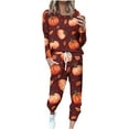 thumbnail image 3 of QATAINLAV Two Piece Outfits for Women 2024 Halloween Print Tracksuit Long Sleeve Pullover Tops and Drawstring Harem Sweatpants with Pockets Plus Size Lounge Set Back to College Sales Orange 3XL, 3 of 6
