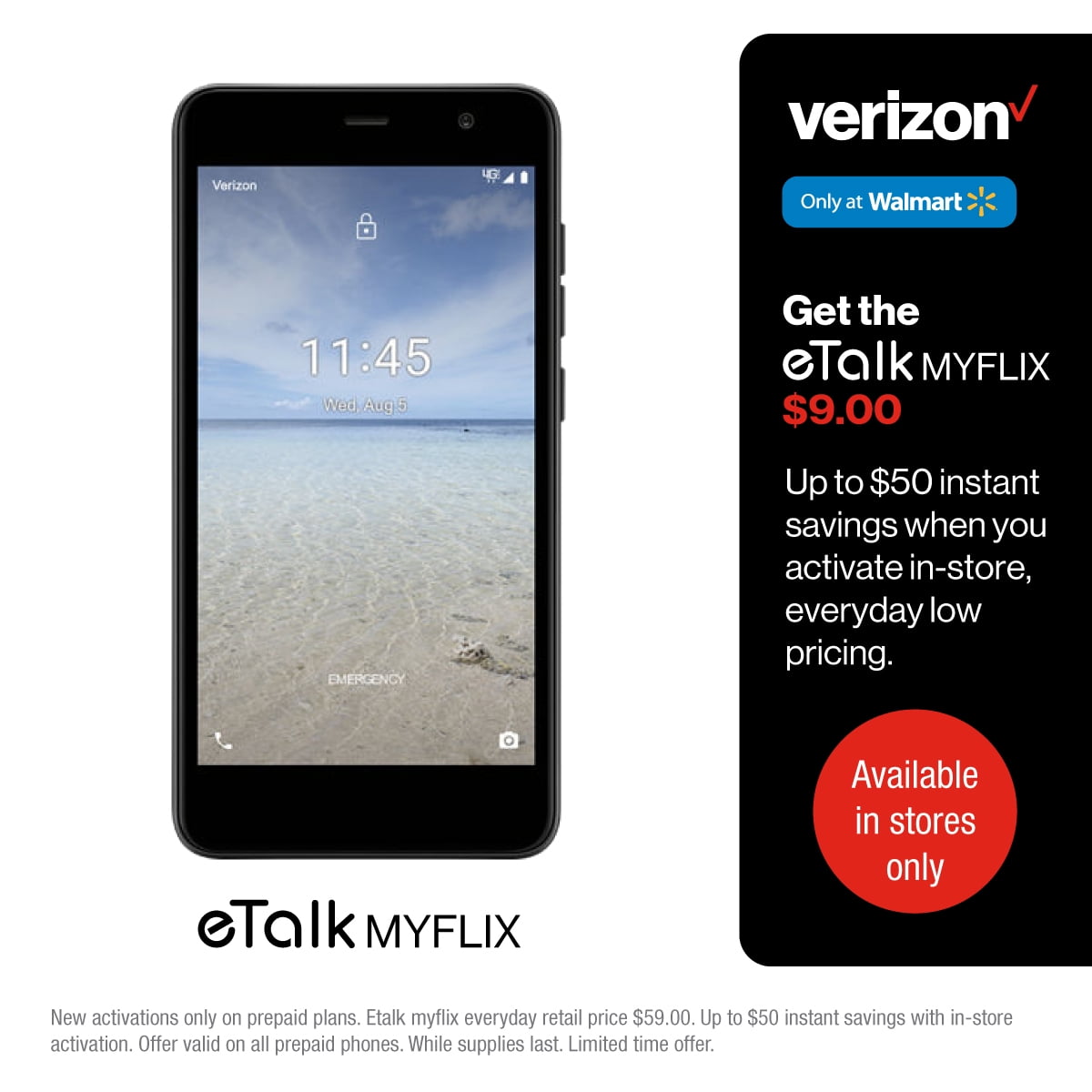 Verizon E Talk Takumi Myflix Black Prepaid Smartphone Walmart Com