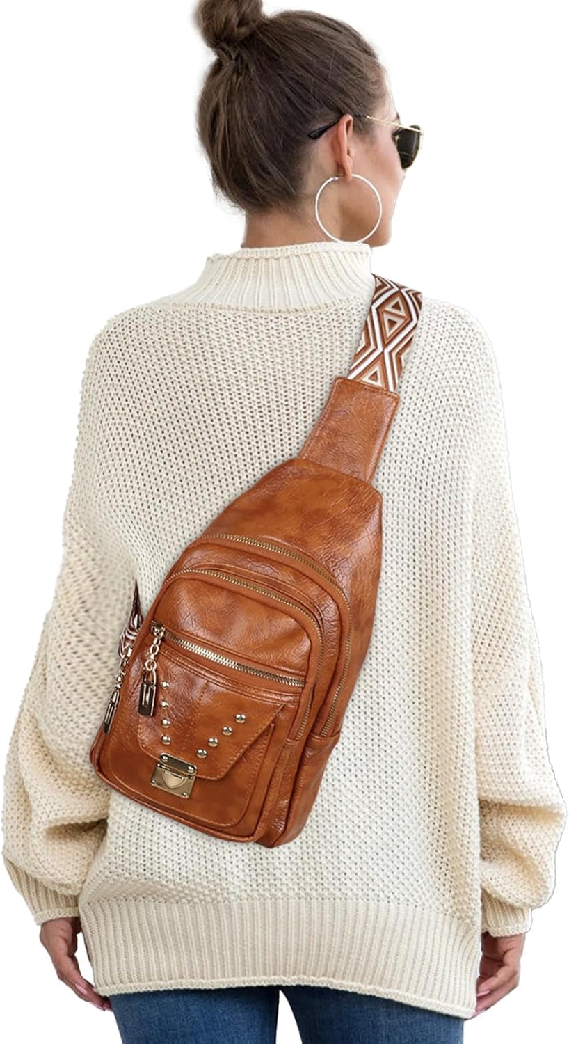 Sling Bag for Women Crossbody, Leather Cross Body Fanny Packs for Women, Trendy Chest Bag for Travel and Daily Use