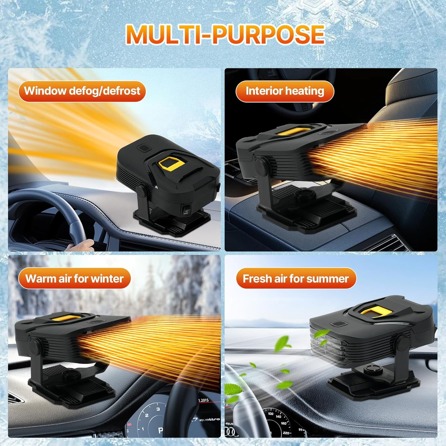 Car Heater,Upgraded 12V Portable Car Heater & Windshield Defroster,2-in-1 Fast Heating & Cooling Fan with 360° Swivel Base,Plug-in Auto Car Heaters for Vehicle,SUVs,Trucks & RVs