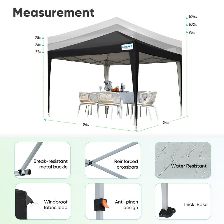 Quictent 8'x8' Pop Up Canopy Tent with Detachable Sidewalls