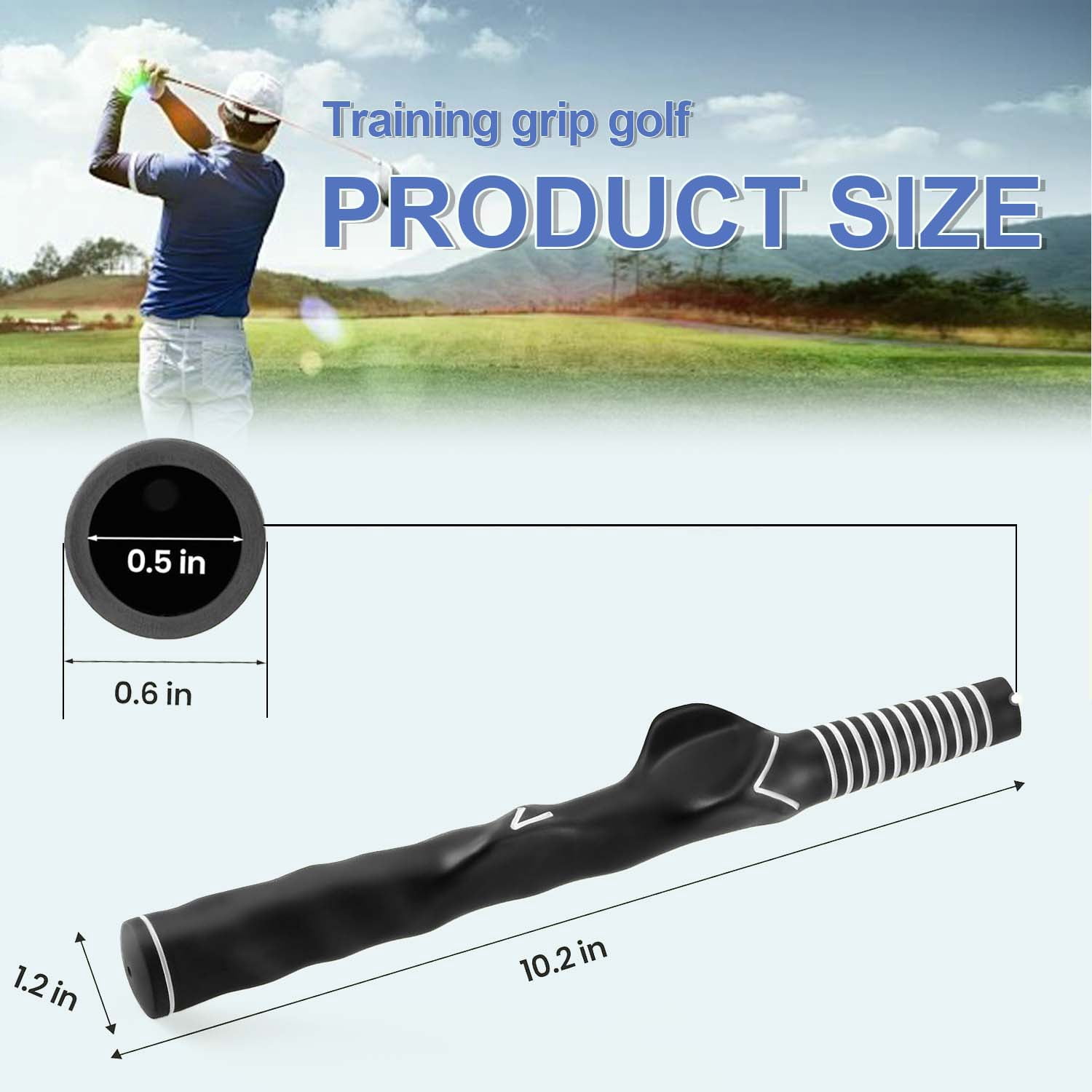 Quanmin 2 PCS Right-Hand Golf Training Grip Handle Grip Train Anti-Slip Golf Wrist Trainer Swing Grip Practice Aid Golfing Swing Trainers Accessories for Men/Women Club, Black