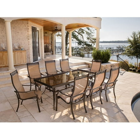 Hanover Monaco 9-Piece Outdoor Patio Dining Set with Aluminum Framed Chairs and Glass Table, Seats 8