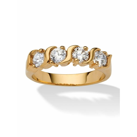 PalmBeach Jewelry 1 TCW Round White Cubic Zirconia Yellow 18k Gold-Plated S-Link Ring