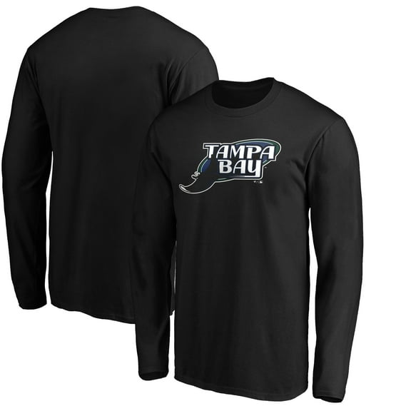 Men's Black Tampa Bay Rays Cooperstown Collection Huntington Logo Long Sleeve T-Shirt