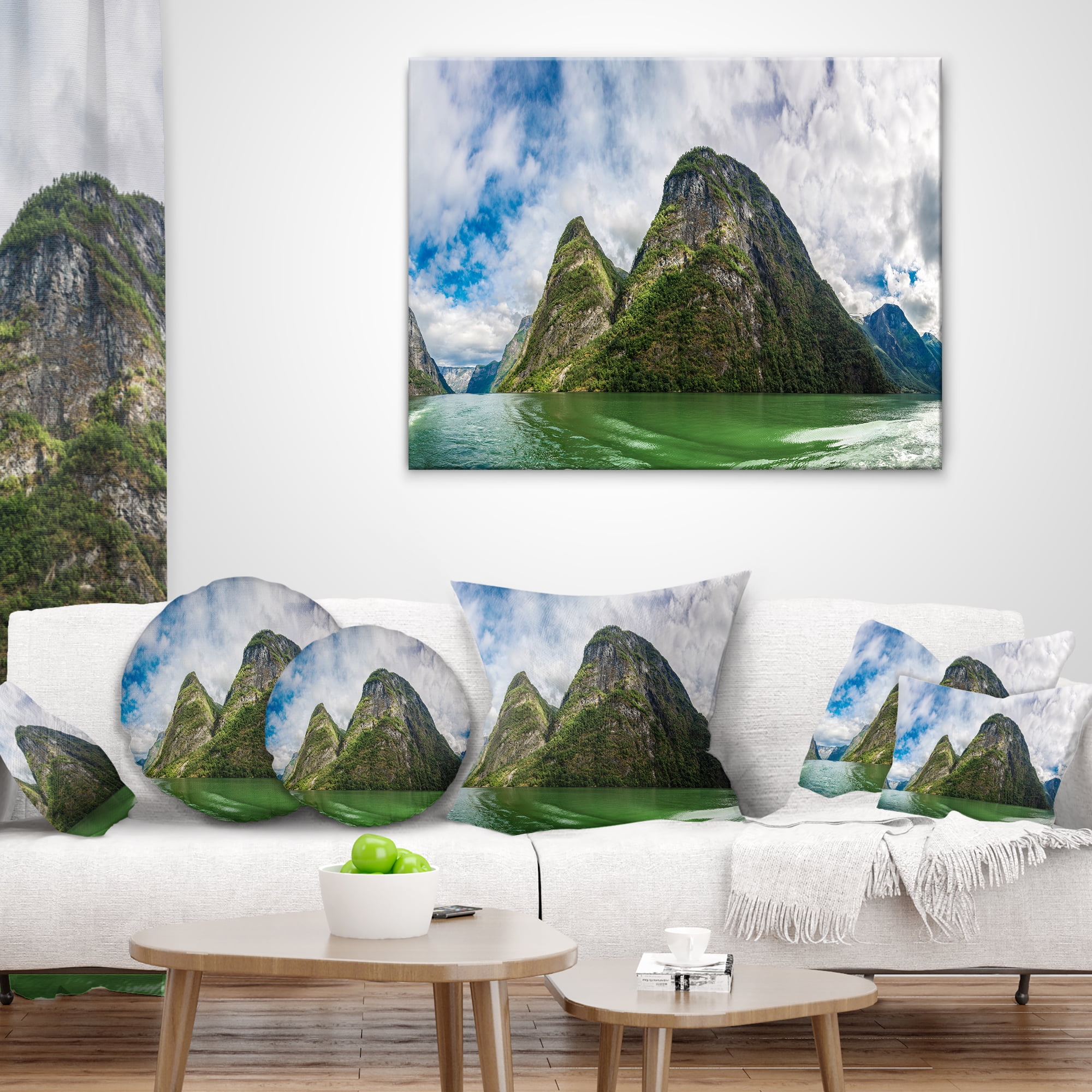 Designart View to Sognafjord in Norway - Landscape Photography Throw Pillow - 18x18