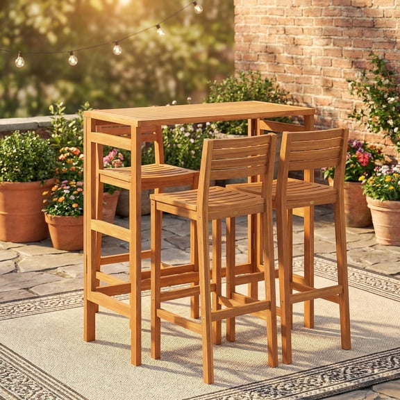 Resenkos Acacia Wood Outdoor Bar Table, Slatted Tabletop High Top Table for Balcony, Patio, Garden, Natural