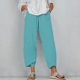 thumbnail image 2 of Diufon Womens Plus Size Pants Solid Color Wide Leg Pants Casual Linen Capris Pants with Pockets, 2 of 5