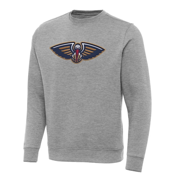 Men's Antigua Heather Gray New Orleans Pelicans Big & Tall Victory Crew Neck Pullover Sweatshirt