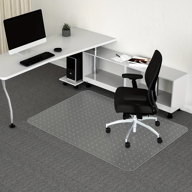LEEYNEER Easy-Glide Office Chair Mat for Carpet - Rectangle PVC Floor Protector Smooth Rolling Desk Mat for Low Pile Carpets Durable & Quiet Design for Modern Workspaces Workspace Enha
