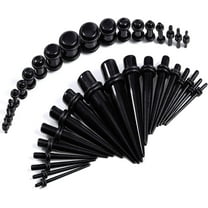 36PC Gauges Kit Acrylic Taper Plug 14G-00G Ear Stretch Set Double O-Ring Piercing Jewelry Black
