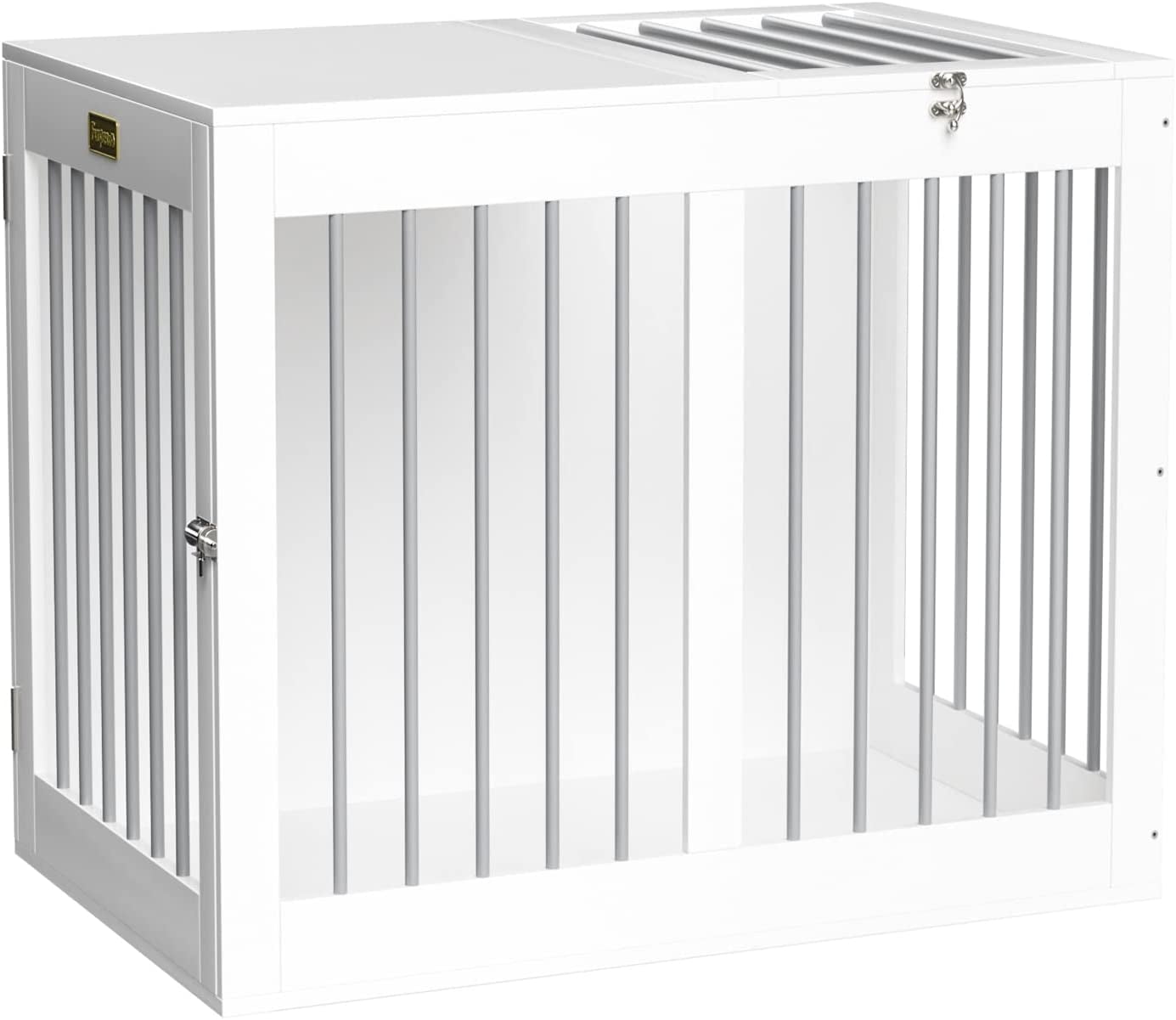 Furpezoo Dog Crate, Medium Dog Kennel Furniture Wood 2 Door Dog Cage