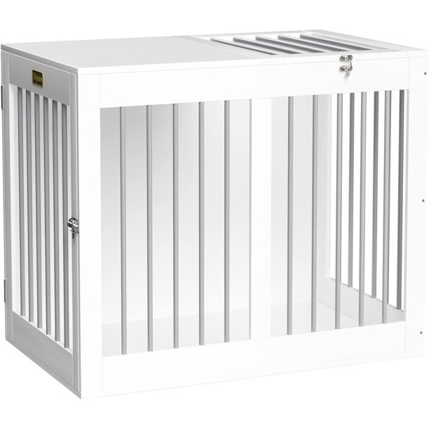 Furpezoo Dog Crate, Medium Dog Kennel Furniture Wood 2 Door Dog Cage