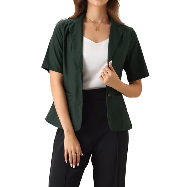INSPIRAR CHIC Conjunto de Traje de 2 Piezas para Mujeres Blazer con Solapa Muesca Vestido en Capas S Verde Oscuro