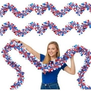 4th of July Garland Decorations 50Ft Glitter Tinsel Patriotic Garland for Home Party Holiday Memorial Day Independence Day 4th of July Golf Cart Parade Float Bike Decorations