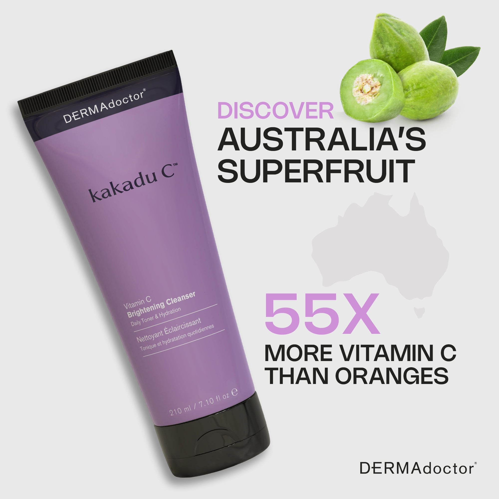 DERMAdoctor Kakadu C Brightening Daily Cleanser & Toner | 2-in-1 Makeup Remover, Vitamin C, Hydrating, 7.10 oz