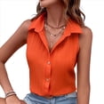 thumbnail image 2 of Camisas Sin Mangas con Botones para Mujer, Blusas Informales de Negocios con Cuello en V y Cuello Halter Naranja Rojo M, 2 of 8