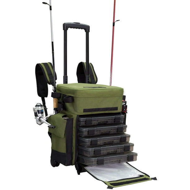 Elkton Outdoors Rolling Fishing Tackle and Gear Storage Box, Medium