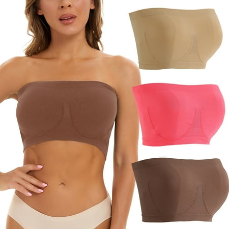 

TWIFER Tube Tops For Women 3 Pieces Sports Bras For Women Plus Size Strapless Bra Bandeau Non Padded Top Stretchy Yoga Fitness Bra