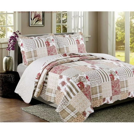3-Piece Quilt Set Floral Patchwork Reversible Lightweight Quilt Size King